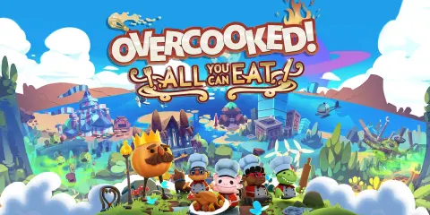 Personajes de "Overcooked! All You Can Eat" listos para divertidos juegos multijugador ps5 gratis. ¡A cocinar!