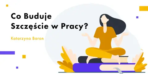 Co buduje szczęście w pracy? Kobieta w pozycji medytacyjnej na stosie książek, symbolizująca drogę do satysfakcji zawodowej.