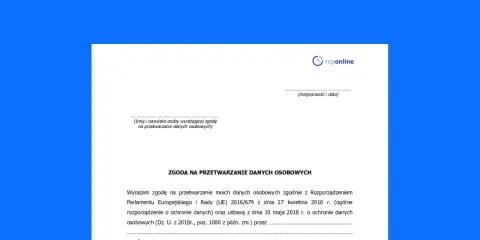 Formularz zgody na przetwarzanie danych osobowych, zgodny z RODO.