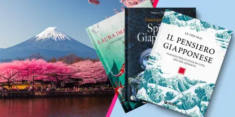 Libri ambientati in Giappone, con il Monte Fuji e ciliegi in fiore sullo sfondo. Un invito a scoprire la cultura nipponica.