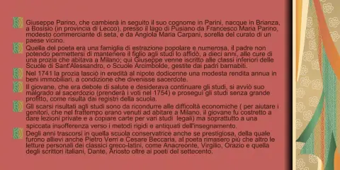 Bust of Giuseppe Parini with text about his life.