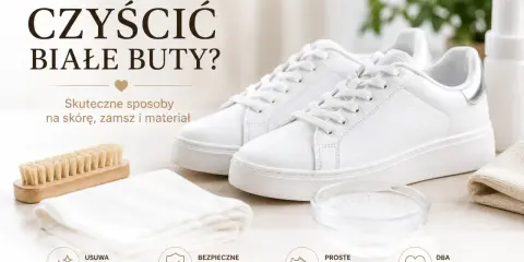 Jak wyczyścić białe adidasy? Skuteczne metody na skórę, zamsz i materiał. Szczotka, ściereczka i miseczka z płynem czekają, by przywrócić butom biel.
