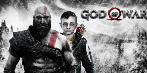 Kratos i Atreus w śnieżnym lesie. Czas gry w God of War właśnie się rozpoczął.