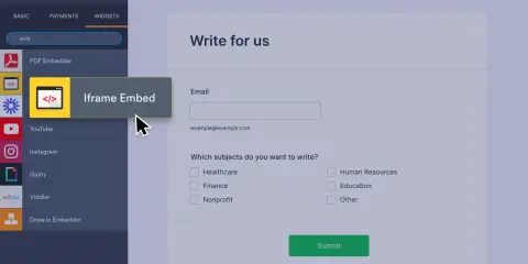 Wybieranie elementu Iframe Embed do dodania kodu html embed.