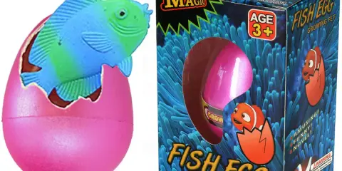 Różowe jajko z wykluwającą się rybką i pudełko zabawki "Fish Egg".