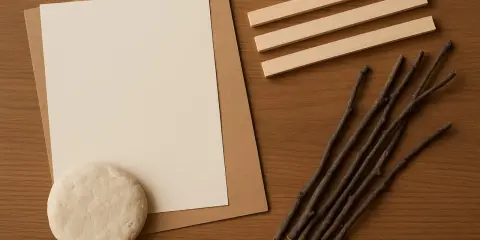 Materiały do zrobienia ramki z kartonu: papier, patyczki, glina.