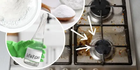 Jak wyczyścić kuchenkę gazową? Soda oczyszczona i ocet to domowe sposoby na pozbycie się tłuszczu i brudu.