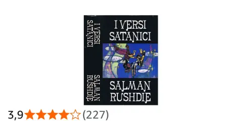 Copertina del libro "I versi satanici" di Salman Rushdie, con un'illustrazione astratta e figure stilizzate.