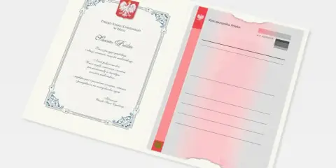 Dokument Urzędu Stanu Cywilnego z gratulacjami z okazji zawarcia związku małżeńskiego. Wpis o stanie cywilnym.
