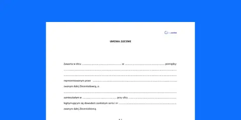 Umowa zlecenie 2026 zmiany. Dokument zawiera nagłówek "UMOWA ZLECENIE" oraz pola do wypełnienia danych stron i szczegółów umowy.