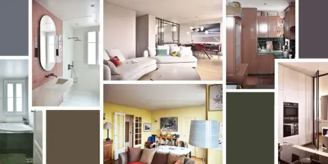 Avant/après rénovation appartement : salle de bain moderne, salon épuré, cuisine fonctionnelle.