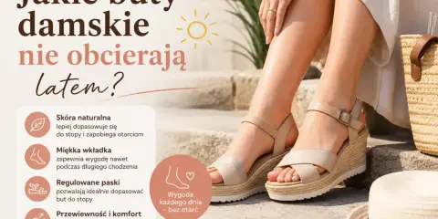 Letnie sandały damskie, w których noga się nie poci. Skóra naturalna, miękka wkładka i regulowane paski zapewniają komfort bez otarć.