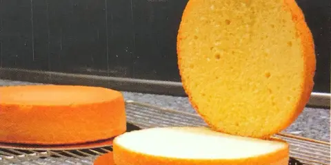 Trois génoises dorées sur une grille, prêtes pour le glaçage. Le temps de cuisson génoise est crucial pour leur texture aérienne.