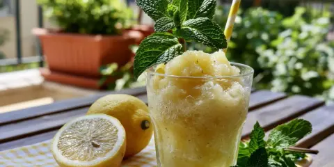 Un refrescante granizado de limón con menta, perfecto para aprender como hacer granizado casero.