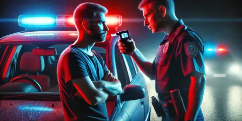Policjant bada kierowcę alkomatem. Czy można odmówić badania alkomatem? Nie, w tej sytuacji nie można odmówić.