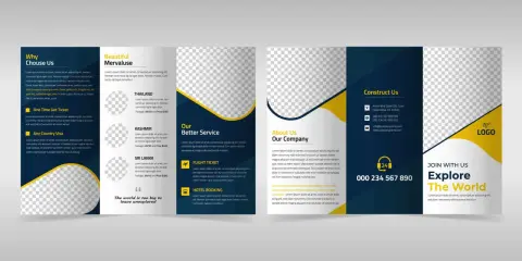 Ulotka turystyczna z ofertami podróży, informacjami o firmie i danymi kontaktowymi. Idealny papier na ulotki reklamowe.