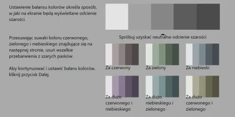 Jak skalibrować monitor do obróbki zdjęć: dopasuj suwaki koloru, by uzyskać neutralne odcienie szarości na paskach.