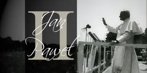 Jan Paweł II, papież, w geście pozdrowienia. Jego słowa były jak modlitwa za ojczyznę, niosąc nadzieję i siłę.