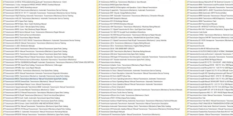 Liste de manuels pour transmissions ZF, incluant des guides de réparation, catalogues de pièces et informations techniques.