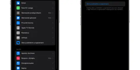 Ustawienia dostępności iPhone'a: opcja "Steruj pobliskimi urządzeniami" umożliwia zdalne sterowanie iphonem innymi urządzeniami w pobliżu.