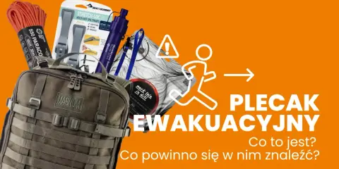Gotowy zestaw ucieczkowy: plecak Magnum, linka paracord, filtr do wody, pasy i liofilizowany posiłek.