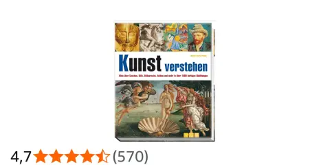 Buchcover "Kunst verstehen" mit verschiedenen Kunstwerken als Hintergrund. Enthält Botticellis Geburt der Venus.