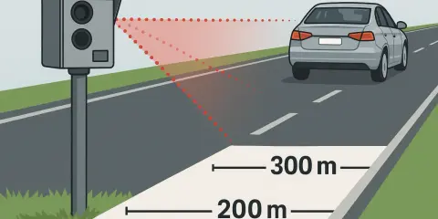Fotoradar mierzy prędkość pojazdu z odległości 200-300 metrów.