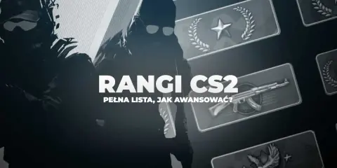 Rangi CS2: pełna lista i porady, jak awansować. Dwóch graczy w tle, na pierwszym planie ikony rang.
