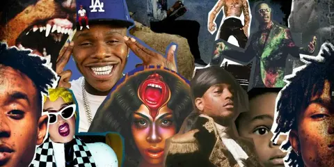 Kolaż z wizerunkami artystów, którzy tworzą klasyki rapu USA. Widać m.in. DaBaby'ego, Cardi B i innych.