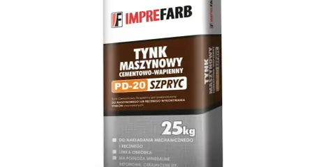 Worek tynku maszynowego cementowo-wapiennego PD-20 SZPRYC. Idealne proporcje dla szprycu cementowego, do nakładania mechanicznego i ręcznego.