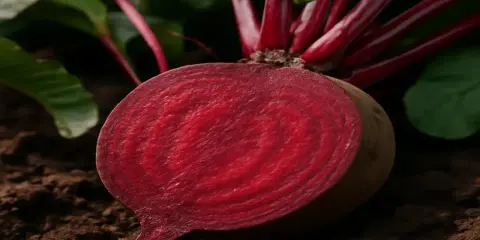 Betterave rouge coupée en deux, montrant sa chair vibrante, prête à être plantée.