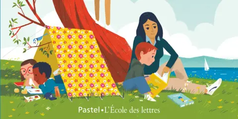 Une femme lit à des enfants près d'une tente. Une scène paisible qui invite à la critique d'album.