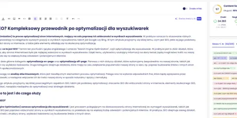 Analiza słów kluczowych i nagłówków w artykule o SEO. Sprawdź, czy Twoje meta tagi są zoptymalizowane.