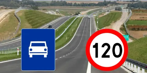 Droga ekspresowa z ograniczeniem prędkości do 120 km/h. Znak informuje o dopuszczalnej prędkości.