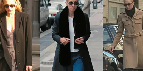 Carolyn Bessette-Kennedy pasea por la ciudad con estilo, luciendo abrigos elegantes y gafas de sol.