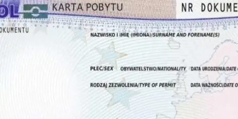 Fragment karty pobytu czasowego z danymi osobowymi i numerem dokumentu.