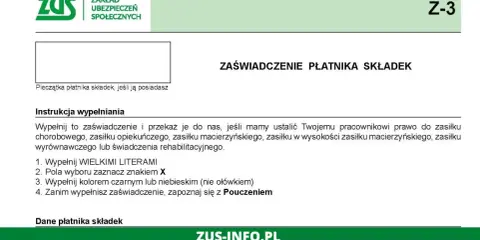 Zaświadczenie Z-3 ZUS dla pracodawcy, instrukcja wypełniania.
