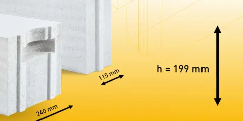 Bloki Suporeks o wymiarach 240 mm i 115 mm, wysokość h = 199 mm.