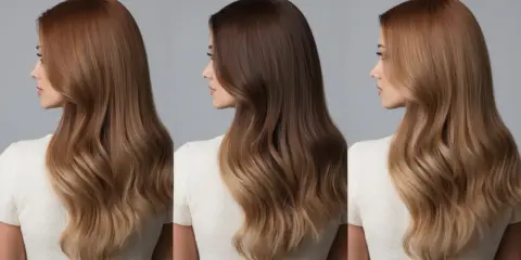 Drei Frauenprofile zeigen verschiedene Nuancen der abtönung haare: von warmem Kupferrot über schokoladig-braun bis hin zu hellem Blond.