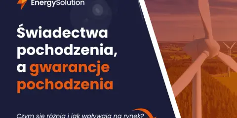 Świadectwa pochodzenia a gwarancje pochodzenia energii. Dowiedz się, czym się różnią i jak wpływają na rynek. W tle wiatraki.