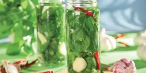 Słoiki z bazylią, czosnkiem i papryczkami chili. Świetny sposób, co zrobić z bazylii, by zachować jej aromat na dłużej.