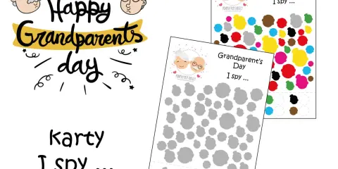 Happy Grandparents Day" hasła i karty "I spy" z podobiznami babci i dziadka. Idealne na dzień babci po angielsku.
