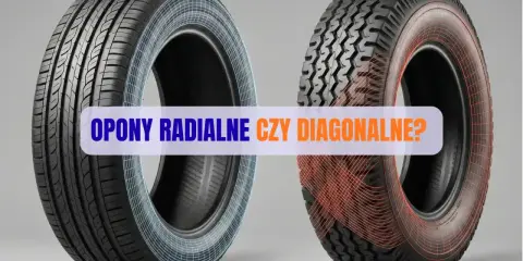 Dwa rodzaje opon: po lewej opony radialne z niebieską siatką, po prawej diagonalne z czerwoną.