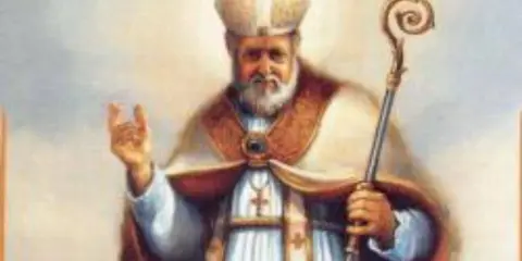 San Gaudenzo, patrono di Rimini, benedice con la sua mitra e il pastorale.