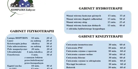 Cennik zabiegów w Kompleksie Załęcze. Ceny zaczynają się od 20 zł. Dowiedz się, ile kosztuje dom seniora i jakie usługi są dostępne.