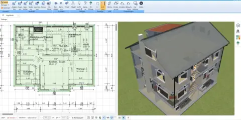 Grundriss und 3D-Ansicht eines Hauses, das man ohne Architekten bauen kann.