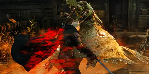 Geralt walczy z upiorem w płomieniach, to trudne zadanie poboczne.