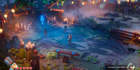 Witaj w świecie Lego Horizon Adventures! Postacie z klocków eksplorują tajemniczą, oświetloną świecami krainę.