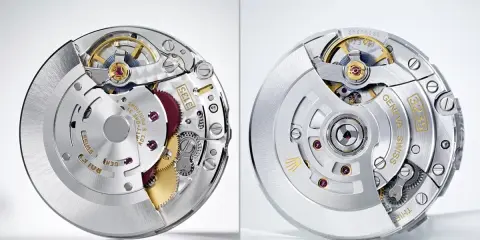 Dettaglio del movimento Rolex 3135 e 3235, ingranaggi precisi e rubini che garantiscono il movimento perfetto.