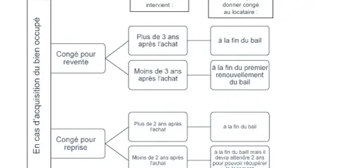 Schéma expliquant les conditions de congé pour vente ou reprise d'un bien occupé, impactant le bail à réhabilitation.